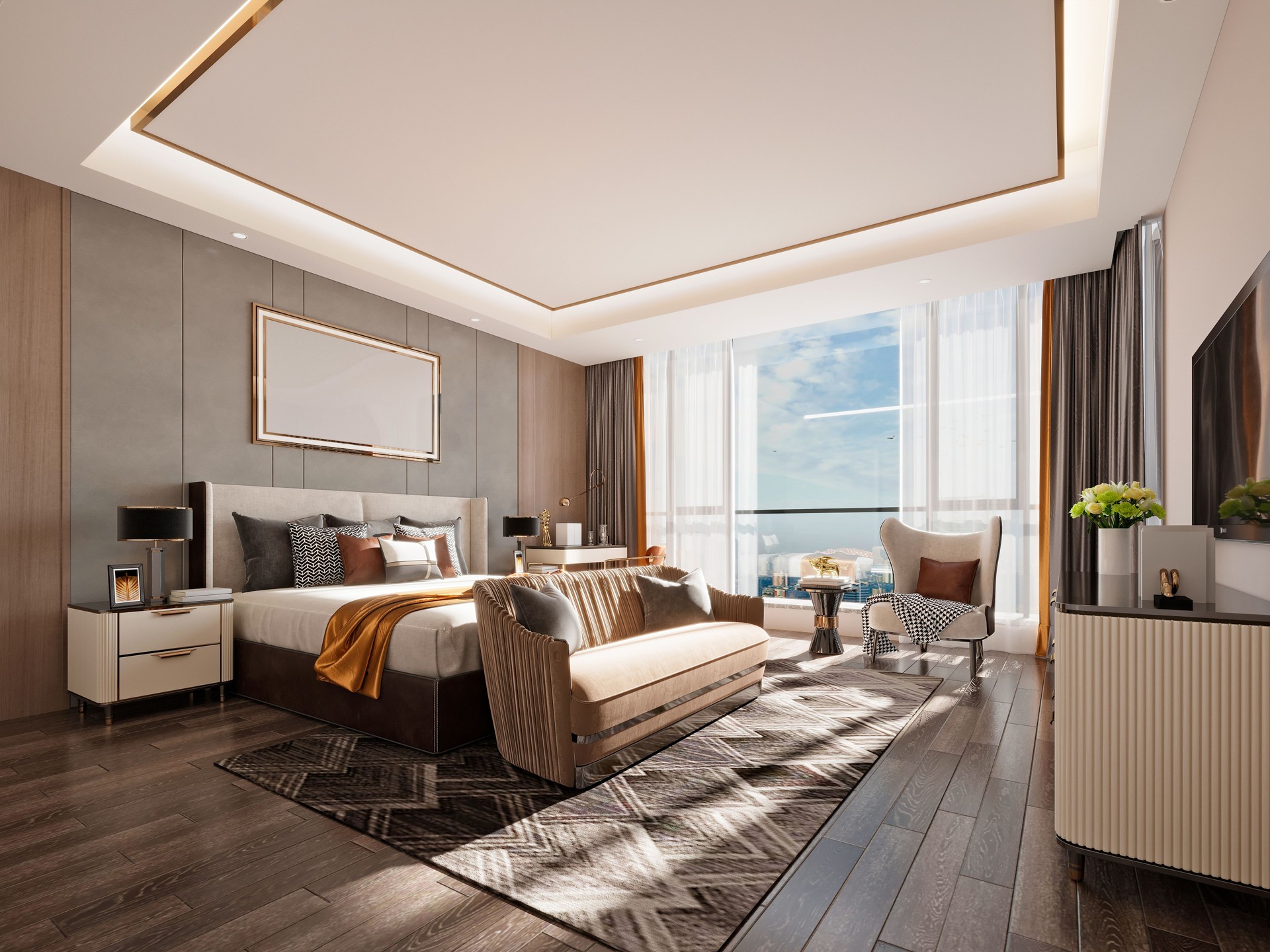 Dream Escape: Photorealistic 3D Render of a Premium Hotel Bedroom